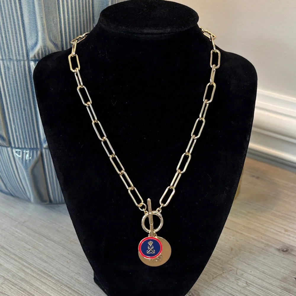 Ralph Lauren Nautical Logo Charm Pendant Link Toggle Necklace - Picture 4 of 11